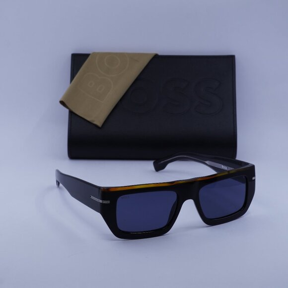 Hugo BOSS 1502/S 0I62 KU Rectangle Sunglasses – Black/Havana/Blue - Picture 1 of 11